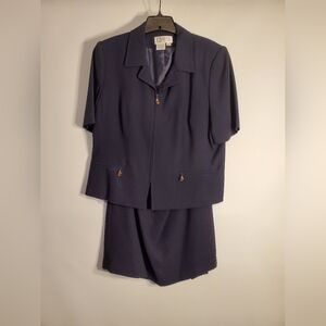 Navy Short-Sleeve Blazer Suit Jacket and Skirt